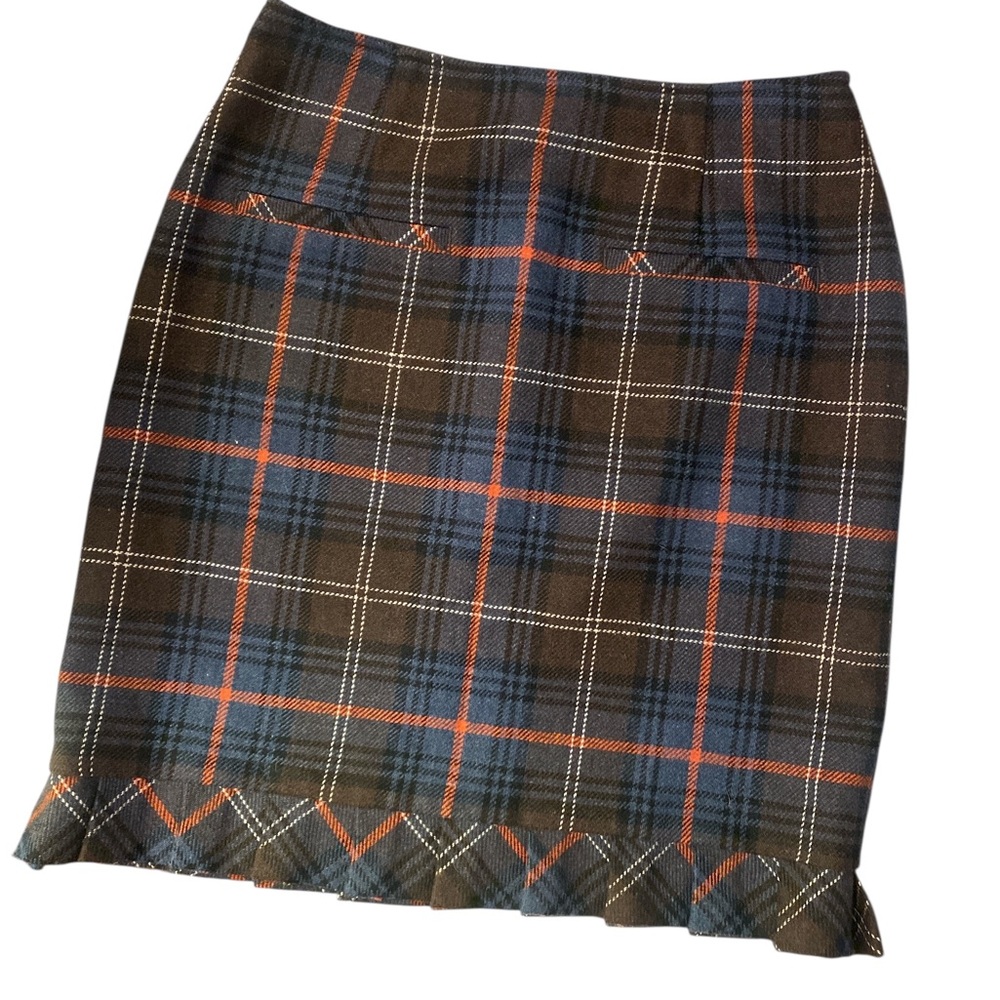 CAbi Plaid Wool Blend Midi Skirt  GUC 6